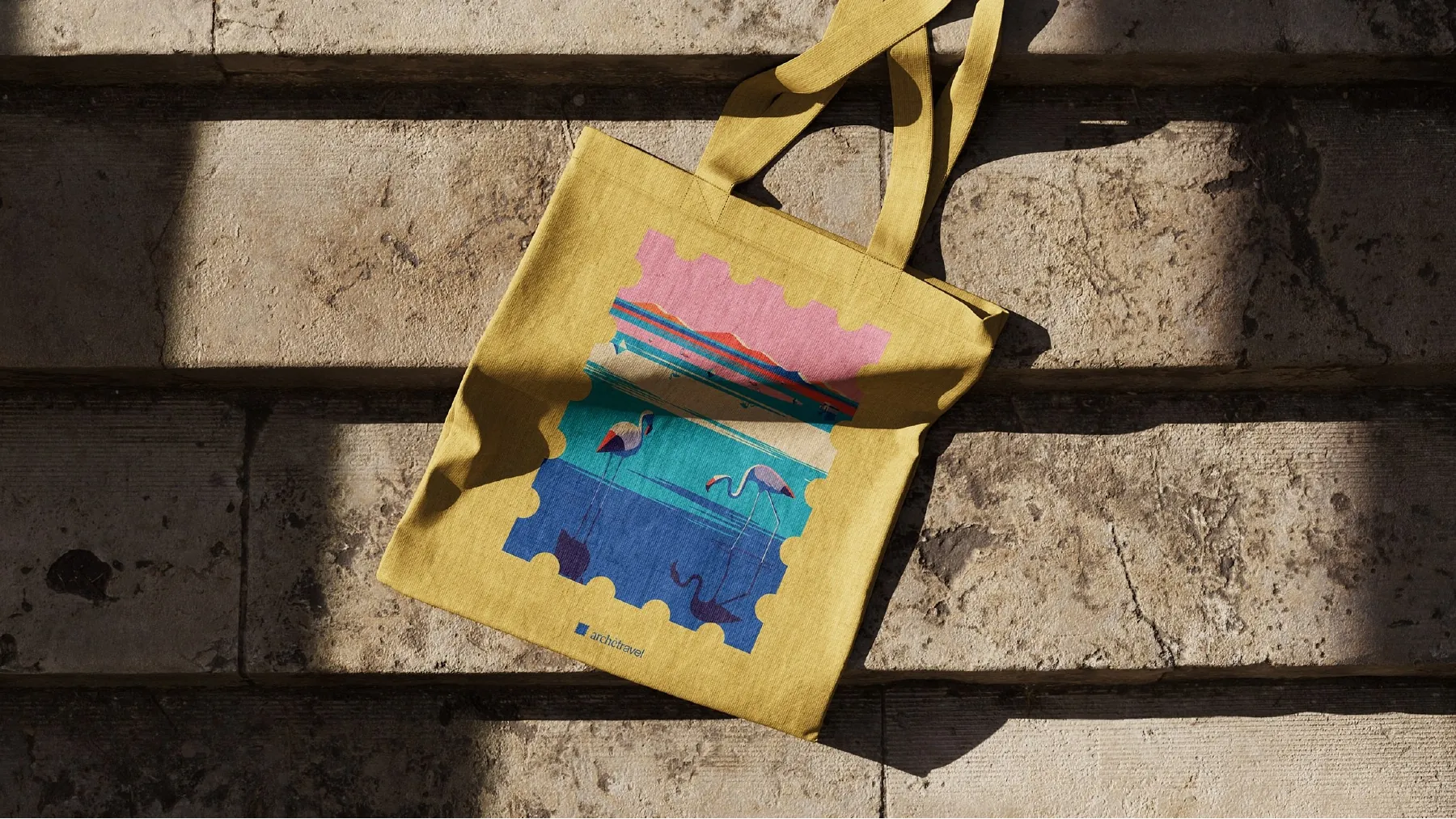 Mockup: la shopper con illustrazione gialla.
