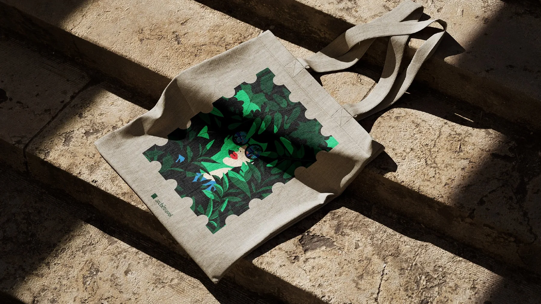 Mockup: la shopper con illustrazione verde.