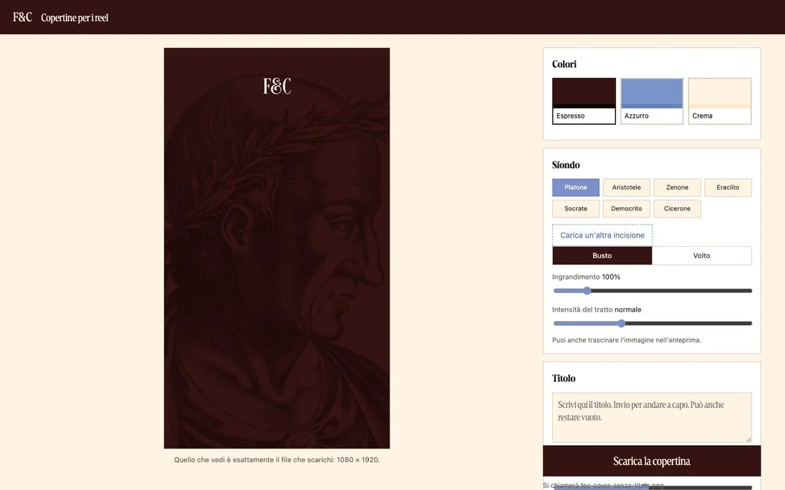 Interfaccia dello strumento per creare le copertine.