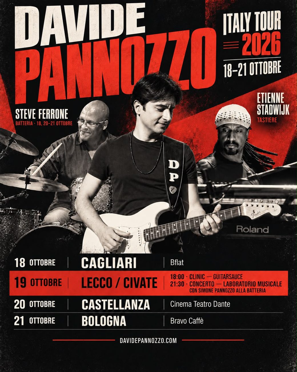 Davide Pannozzo Italy Tour 2026, 18-21 ottobre: Cagliari, Lecco/Civate, Castellanza, Bologna