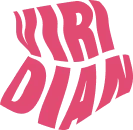 Il logotipo rosa Viridian su fondo verde.