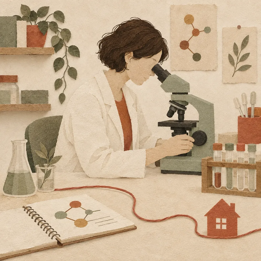 Una ricercatrice osserva un campione al microscopio in laboratorio